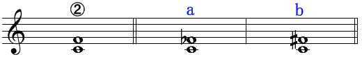 楽譜の左から完全４度・減４度・増４度